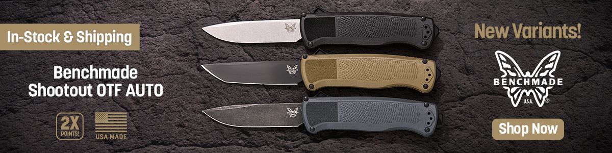 In Stock and Shipping! New USA Made Benchmade Shootout OTF Auto Variants. @X Points. Shop Now