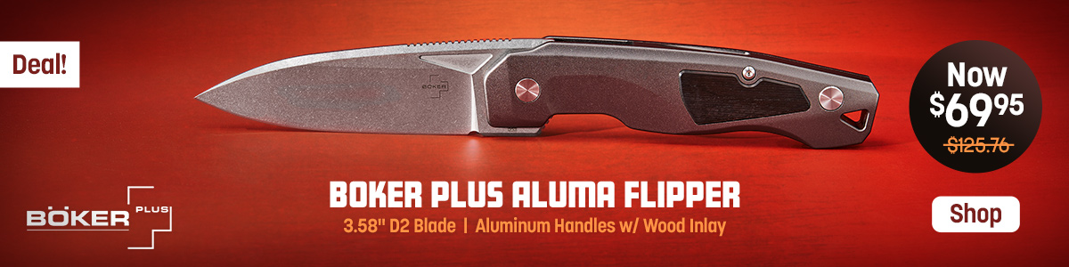 Deal on Boker Plus Aluma Flipper with 3.58 inch D2 Blade and Aluminum Handles with Wood Inlay: Now $69.95, Was $125.76. Shop