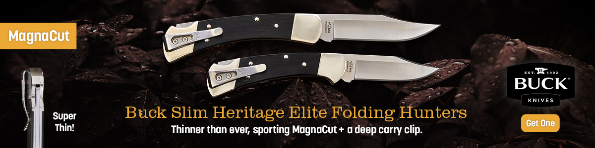 Buck Knives MagnaCut Slim Heritage Elite Folding Hunters. Super thing, sporting magnacut and a deep carry clip. Get one.