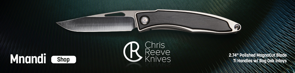 Chris Reeve Knives Mnandi with 2.74 inch polished MagnaCut blade and Ti handles with Bog Oak inlays. Shop
