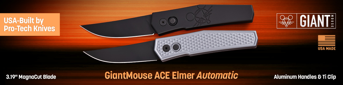 USA-Made by Pro-Tech Giant Mouse ACE Elmer Automatic with 3.19 inch MagnaCut Blade and Aluminum Handles and Ti Clip