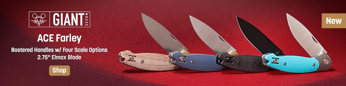 New Giant Mouse Ace Farley: Bolstered Handles with Four Scale Options and 2.75 inch Elmax Blade