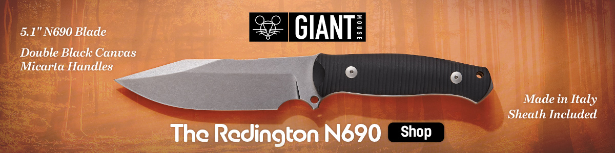 Giant Mouse the Redington N690 with 5.12 inch N690 Blade and Double Black Canvas Micarta Handles. Made in Italy and Sheath Included