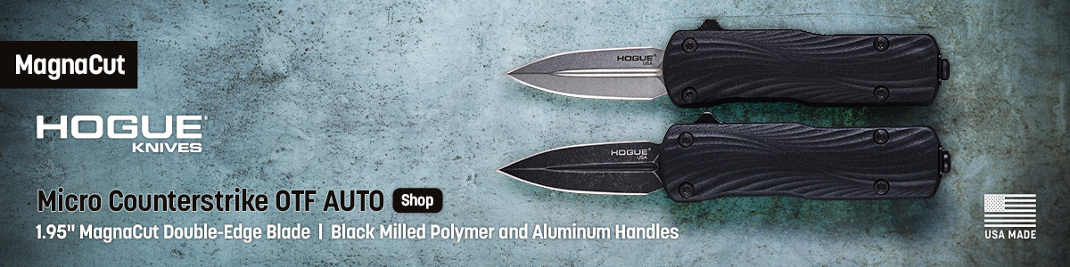 USA Made Hogue Micro CounterstrikeOTF Auto with 1.95 inch MagnaCut bladeand Black Milled Polymer and Aluminum Handles. Shop
