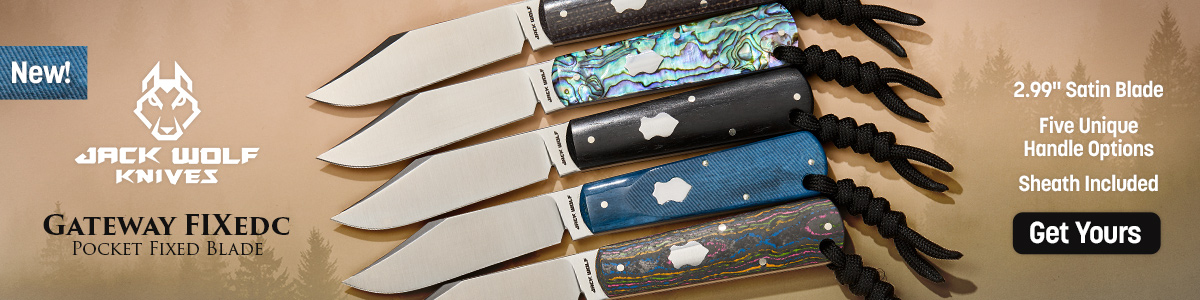 New! Jack Wold Knives FIXedc Pocket Fixed Blades with 2.99 inch Satin Blades, 5 unique handle options and leather sheath. Get yours.