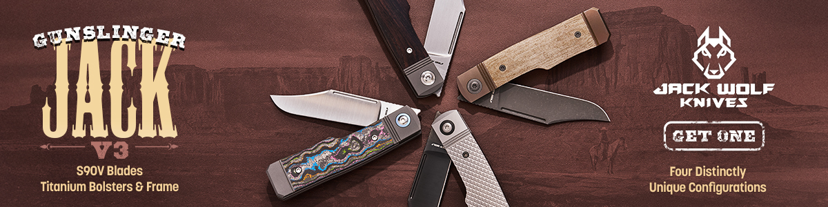 Jack wolf Knives Gunslinger Jack V3 with S90V Blades, Four distinctly unique configurations and titanium bolsters and frame. Get One