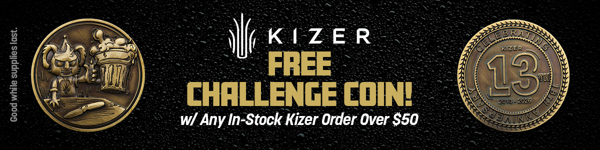 Free Kizer Challenge Coint with Any Purchase Over $50. Good while supplies last.