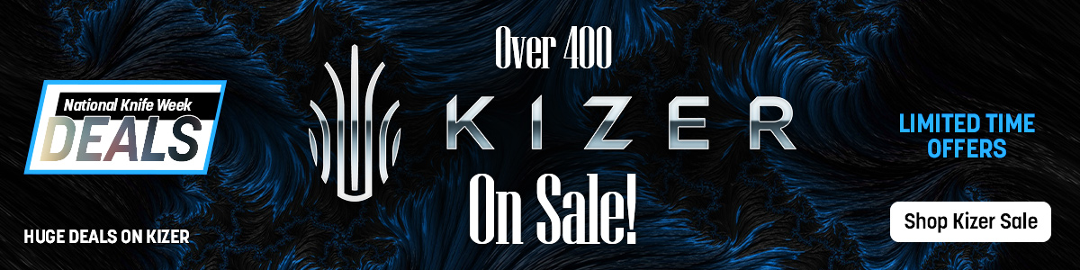 National Knife Day Deals! Kizer National Knife Day Sales Event! Limited Time Event. Call to action reads, 'Shop Kizer Sale'