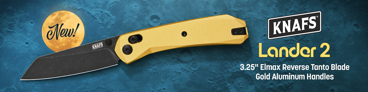 New! Knafs Lander 2 with 3.25 inch Elmax Reverse Tanto Blade and Gold Aluminum Handles