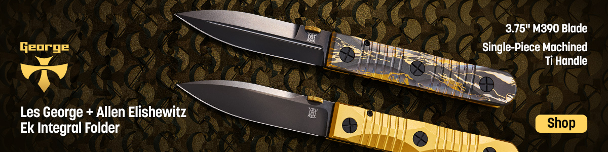 Les George and Allen Elishewitz Ek Integral Folder with 3.75 inch M390 Blades and a Single Piece Machined Ti Handle. Shop