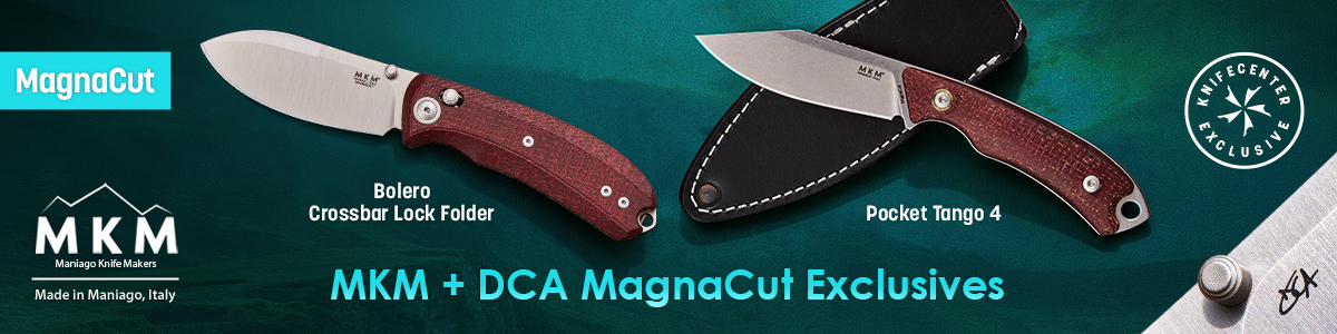 MKM and DCA MagnaCut KnifeCenter Exclusives  including the new Bolero Crossbar Lock Folder and Pocket tango 4 with Sheath