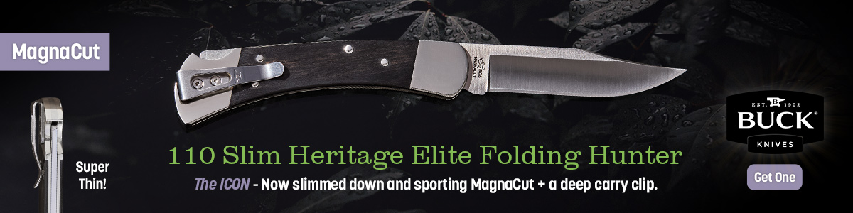Super thin Buck MagnaCut 110 Slim Heritage Elite Folding Hunter. The icon now sporting Magnacut and a deep carry clip. Get one.