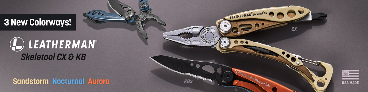3 New Colorways! USA Made Leatherman Skeletool CX and KBx. Sandstorn, Nocturnal and Aurora