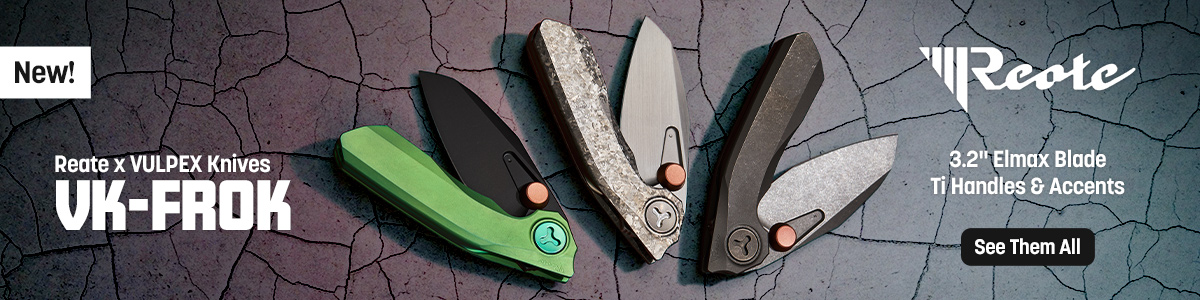 New Reate and Vulpex Knives VK-FROK with 3.2 inch Elmax Blade, Ti Handles and Accents. See Them All