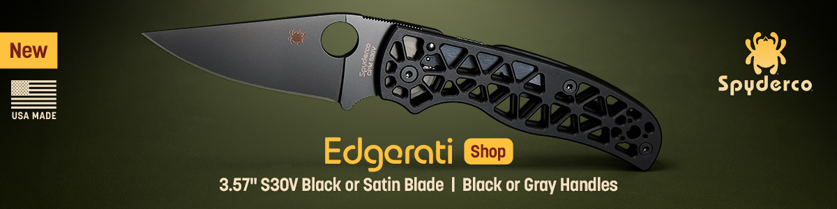 New USA Made Spyderco Edgerati with 5.57 inch S30V Black or Satin Blade and Black or Gray Handles. Buy