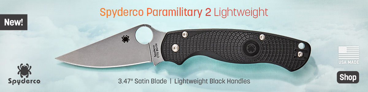 New! USA-Made Spyderco Paramilitary 2 Lightweight with 3.47 inch Satin Blade and Lightweight Black Handles