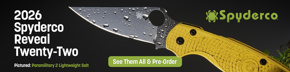 2026 Spyderco Reveal 22. See Them All and Pre-Order Yours. Pictured: Paramilitary 2 Lightweight Salt