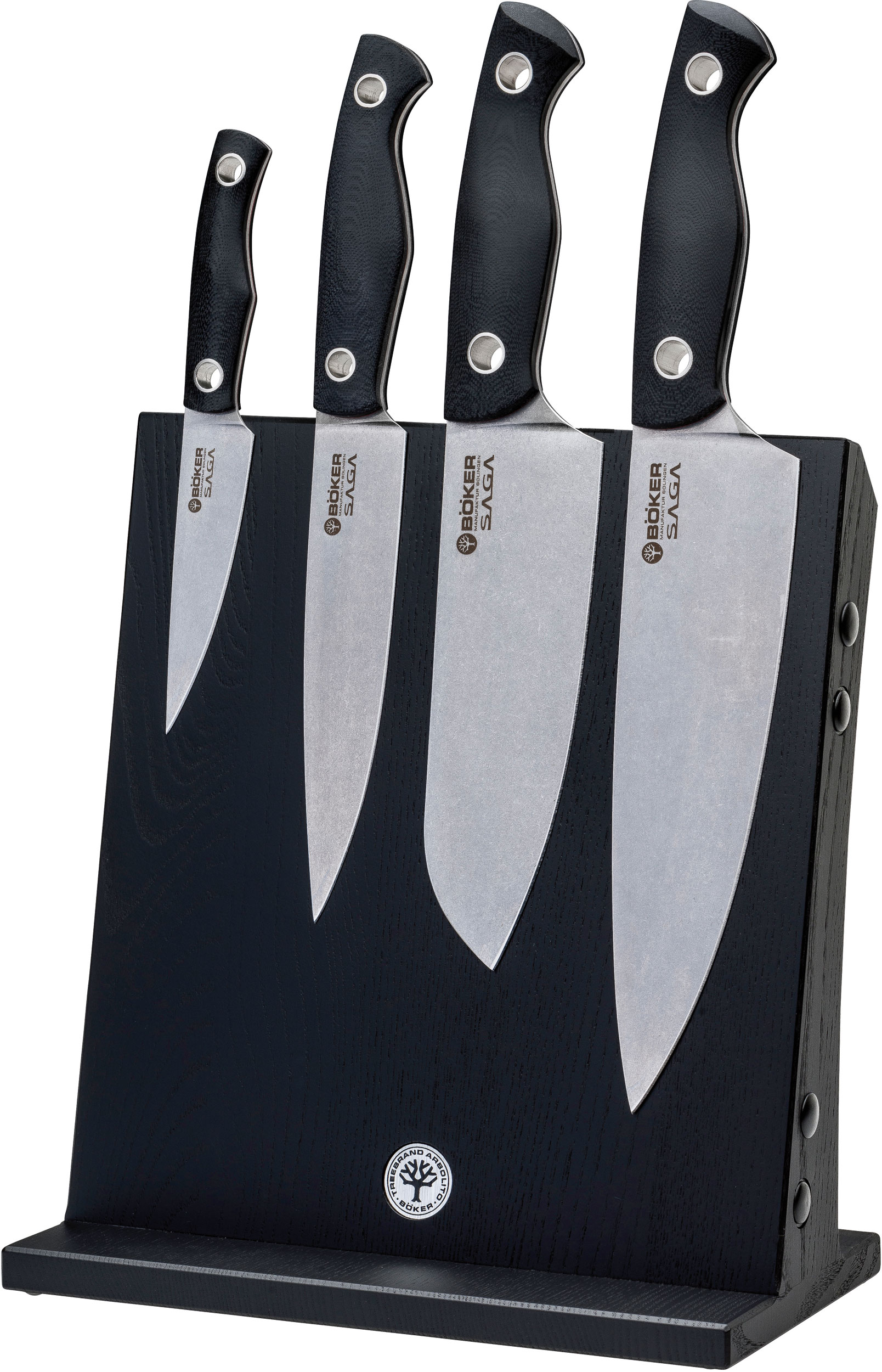 Boker Saga 5 Piece Kitchen Block Set, Stonewash, Black G10 Handles