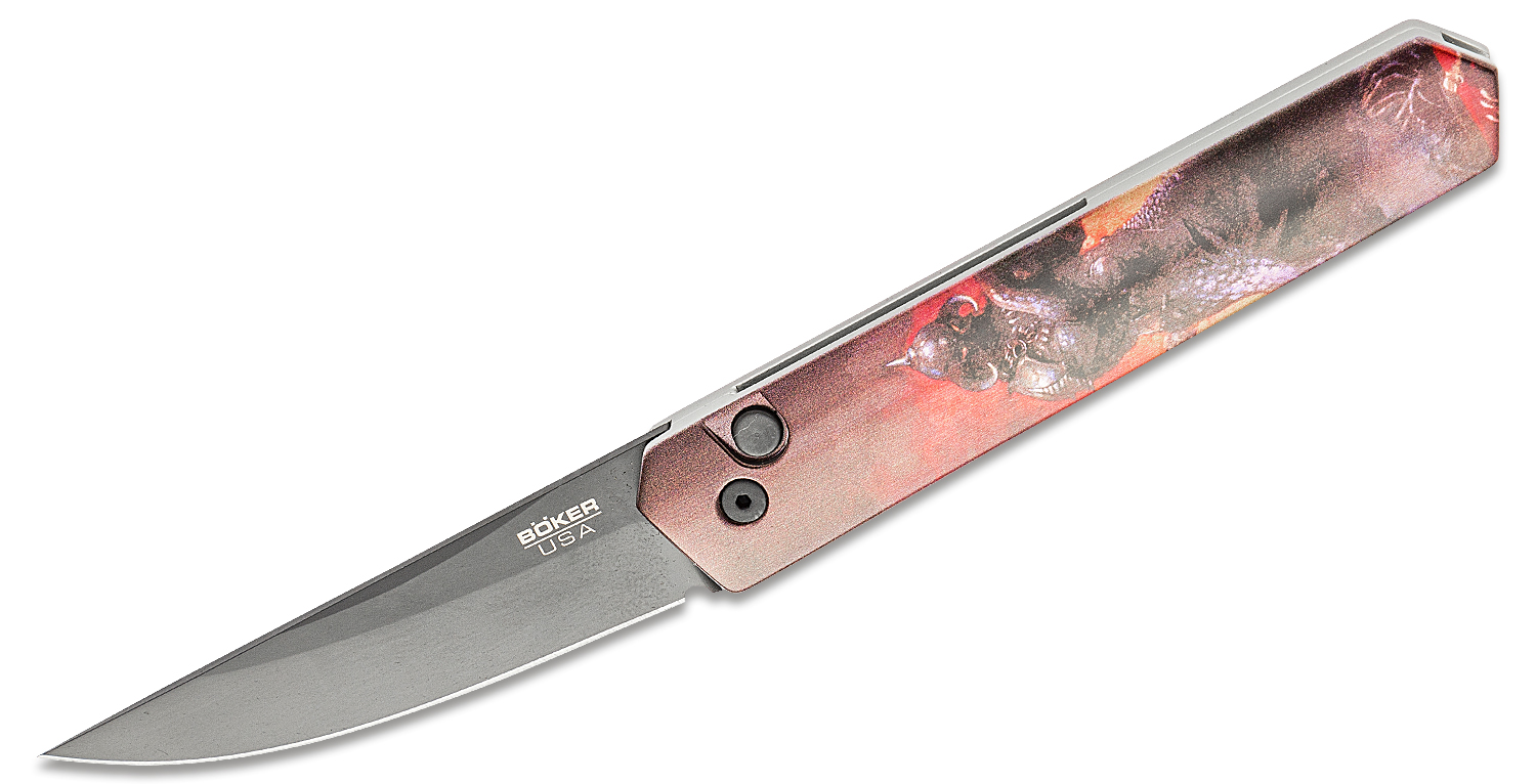 Boker Plus/Pro-Tech USA-Made Burnley Kwaiken AUTO Folding Knife 3.5" 154CM  Black Blade, Frazetta Death Dealer 3 Artwork, Aluminum Handles -  KnifeCenter - 06EX297 - Discontinued