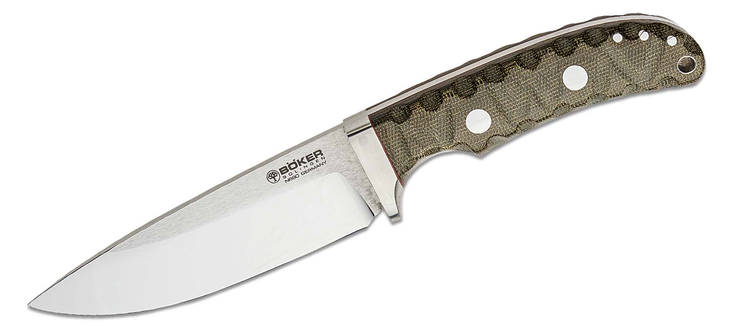 Boker German Scout Knife Fixed Blade Black Synthetic Handle w/ Top Serrated  Single Edge Blade (5.51”)