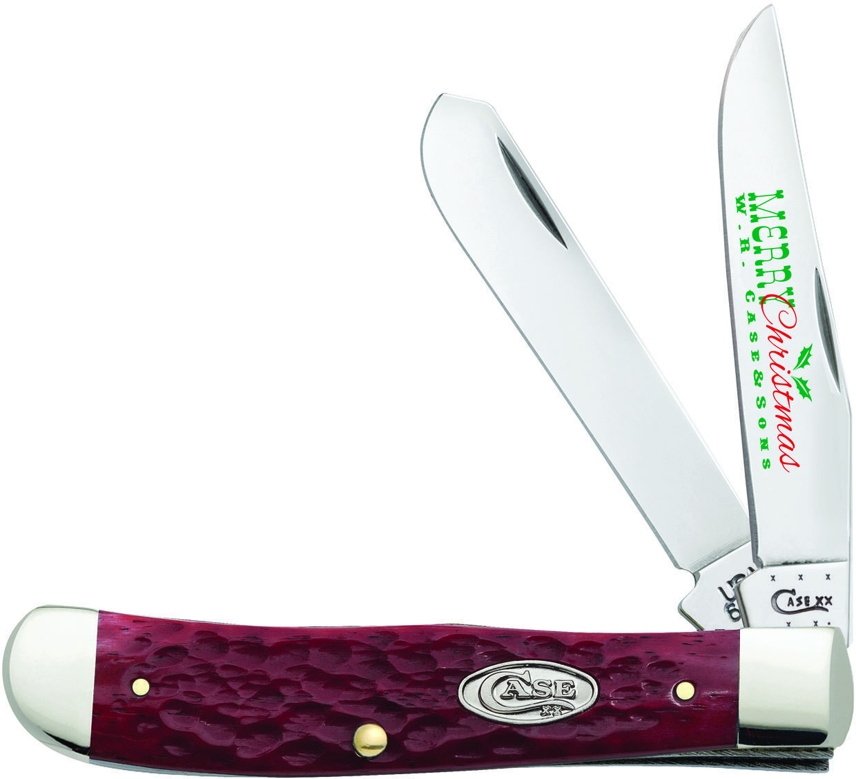 Case Christmas Dark Red Bone Trapper with Pewter Shield 4-1/8