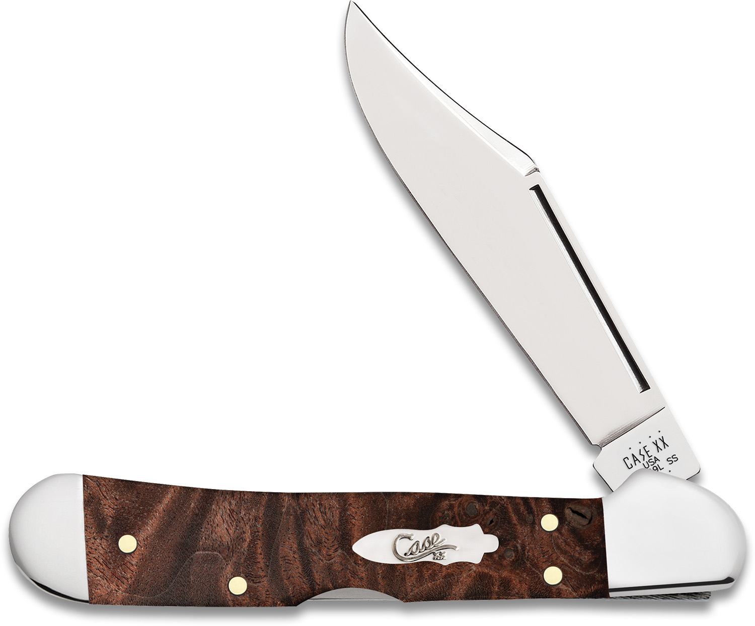 Case Brown Maple Burl Wood Mini CopperLock Pocket Knife 3.63