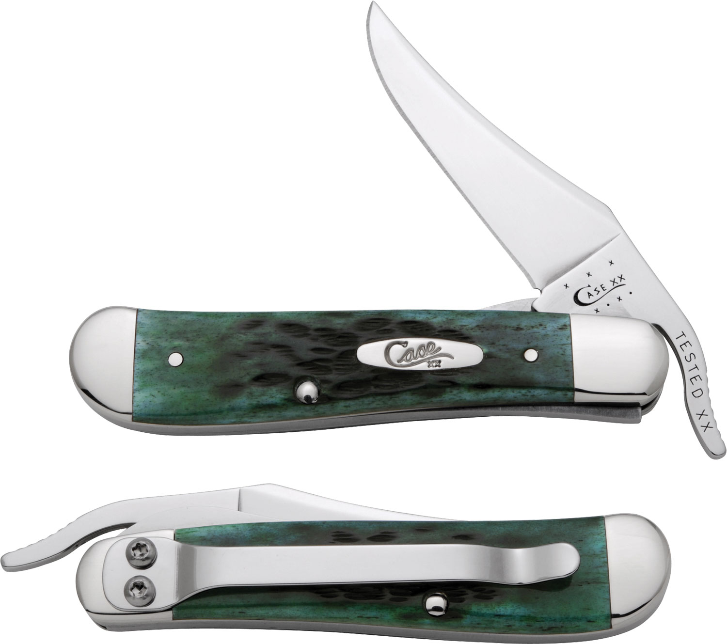 Case Pocket Worn Bermuda Green Bone RussLock with Clip 4-1/4