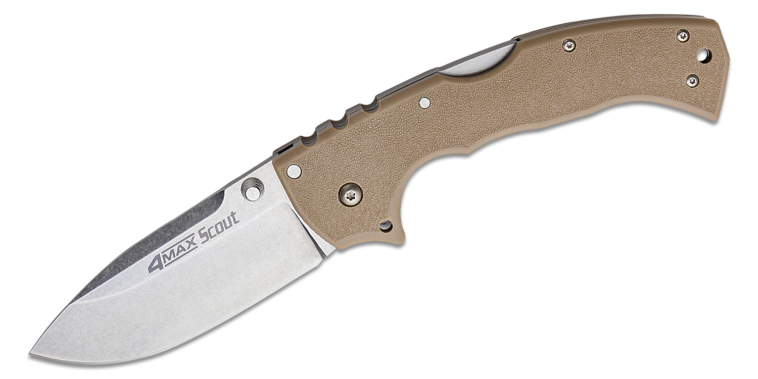 Cold Steel 62RQDTSW 4Max Scout Folding Knife 4" AUS10A Stonewashed Blade, Desert Tan GrivEx