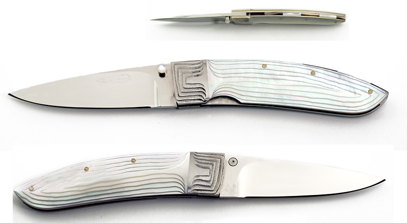 Koji Hara Custom Handmade Liner Lock with Mother of Pearl Handle