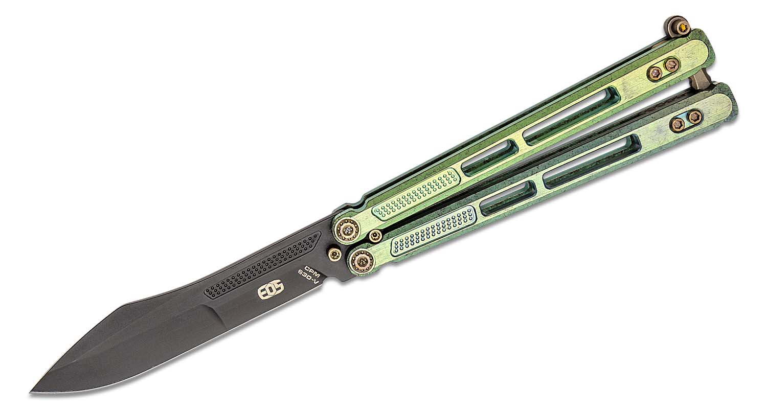 EOS Trident Balisong Butterfly Knife 4.15" S30V Black Harpoon Blade