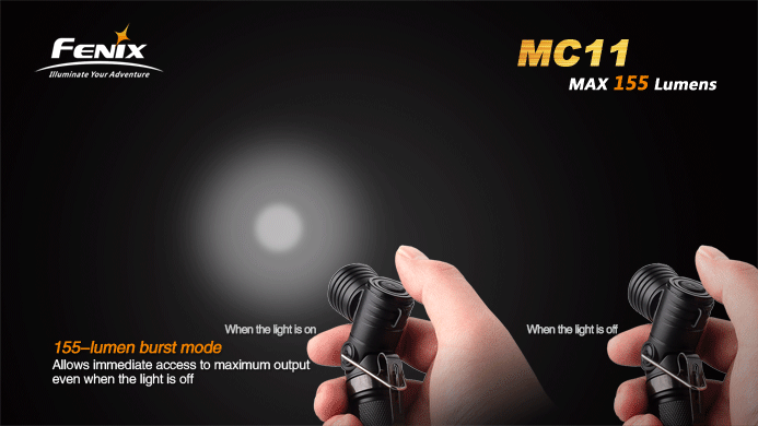 fenix 155 lm mc series flashlight Fenix MC11 Angle Light LED Flashlight, Black, 155 Max Lumens - KnifeCenter  - MC11G2BK-B