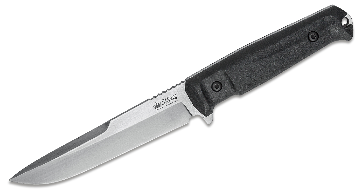 Kizlyar Supreme Alpha D2 Fixed 6" Satin Plain Blade, Kraton Handle ...