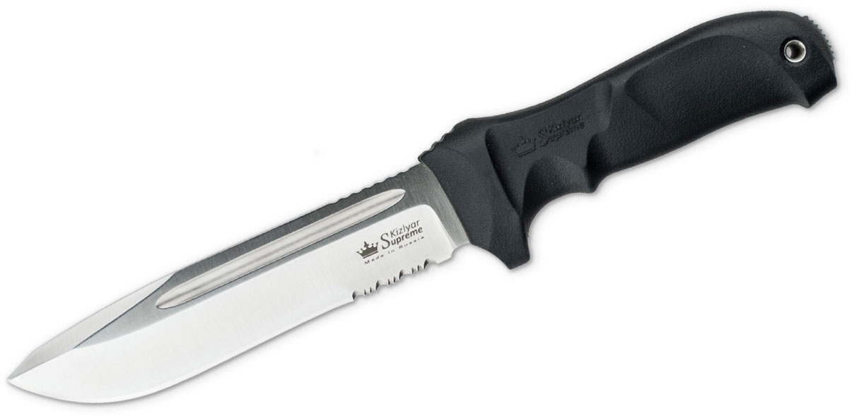 Kizlyar Supreme Dominus AUS8 Fixed 5.75" Satin Combo Blade, Kraton ...