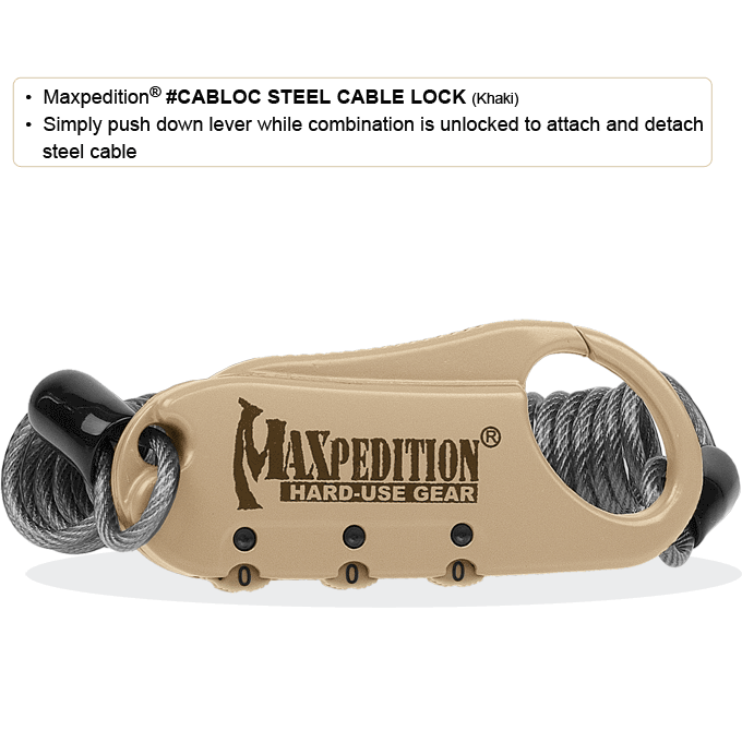 Cablock Maxpedition CABLOCK Steel Cable Lock, Khaki - KnifeCenter - Discontinued