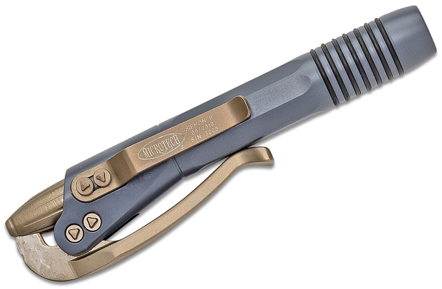Microtech Siphon II Gray Stainless Steel Pen with Bronze Pocket