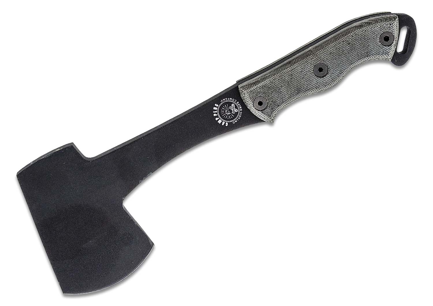 Ontario Camp Plus Hatchet 12" Overall, Black Carbon Steel Blade, OD