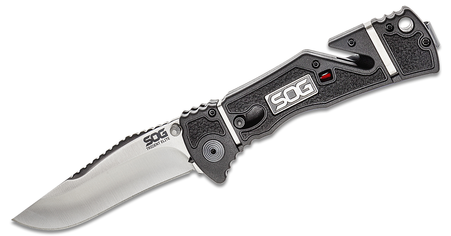 SOG Trident Elite Assisted Folding 3.7" Satin AUS-8 Plain Blade, GRN ...