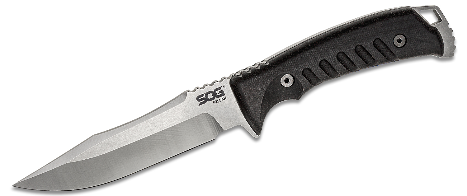 SOG Pillar USAMade Fixed 5" S35VN Stonewashed Clip Point Blade, Black