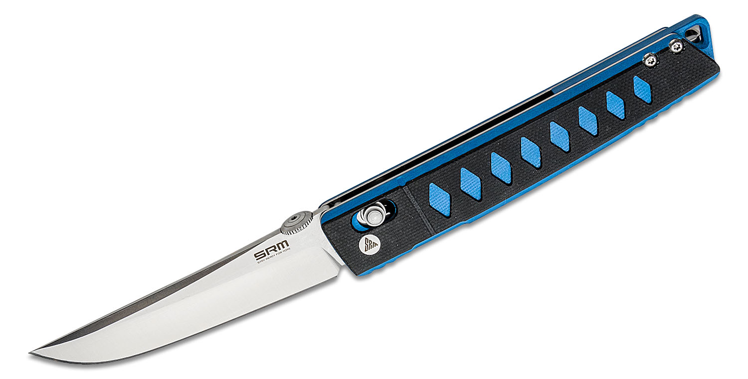 SRM Knives 9215 Folding Knife 3.58" D2 Satin Tanto Blade, Blue and ...