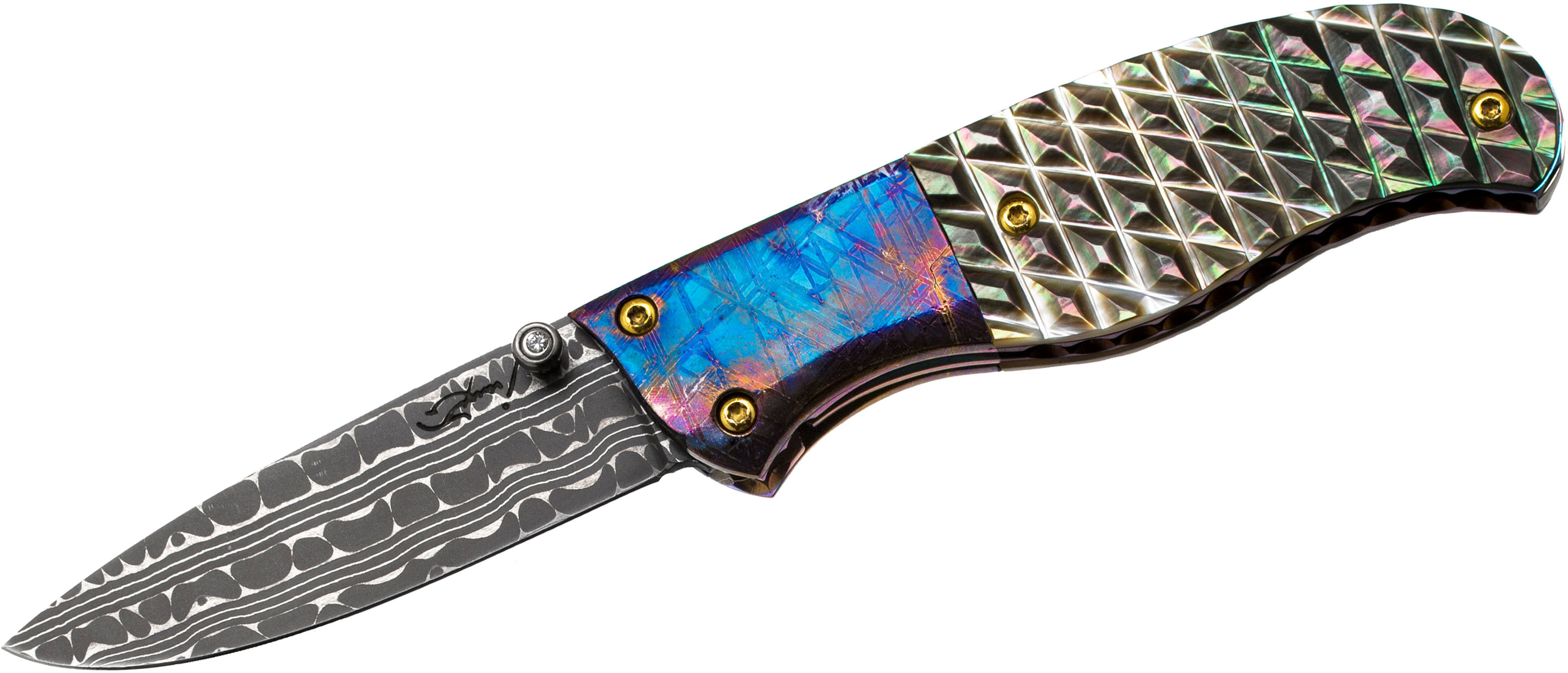美しいレザー＆螺鈿＆金箔”Shizuka”/リードデコナイフ 新品〜(初音) Suchat Custom Knives Liner Lock Folder 2.375