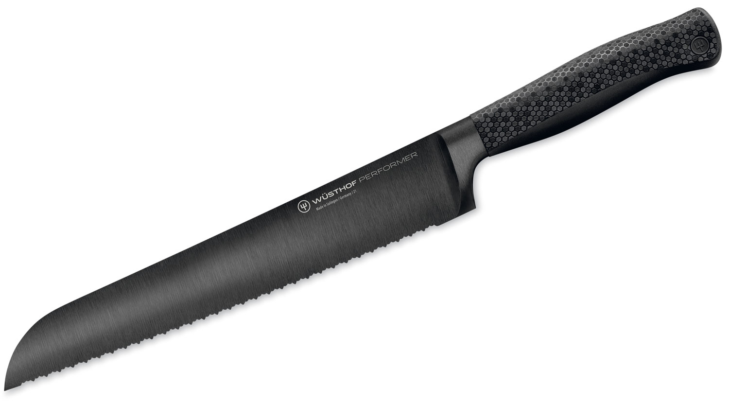 Wusthof Performer 9" Double Serrated Bread Knife Black DLC Blade, Black
