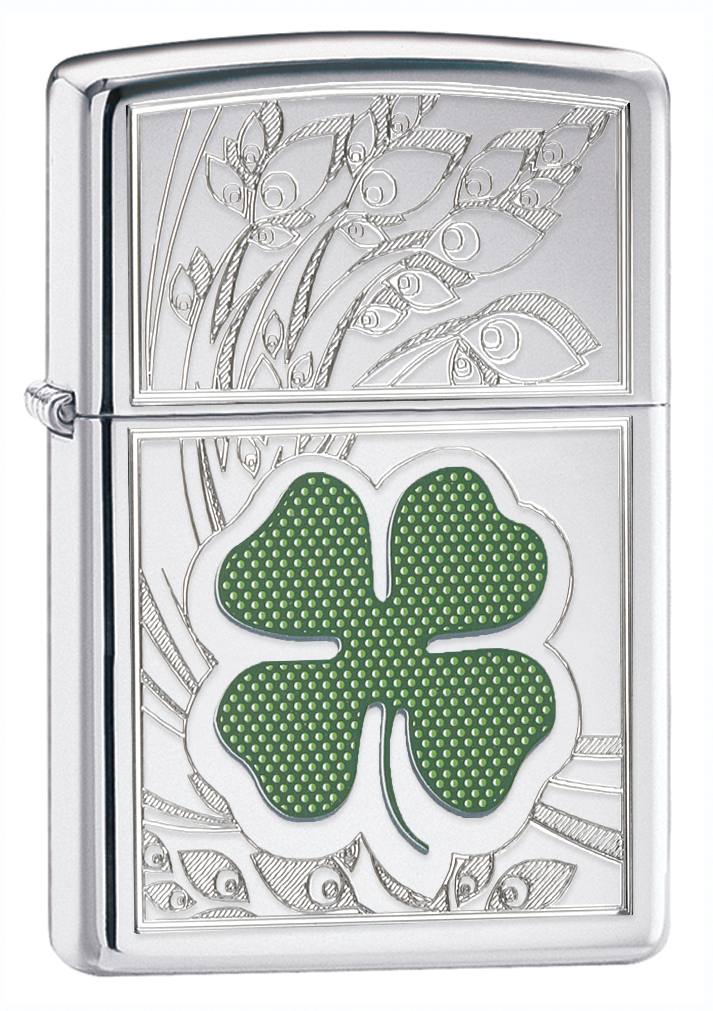 Zippo Lighter Clover, High Polish Chrome Classic - KnifeCenter - 24699