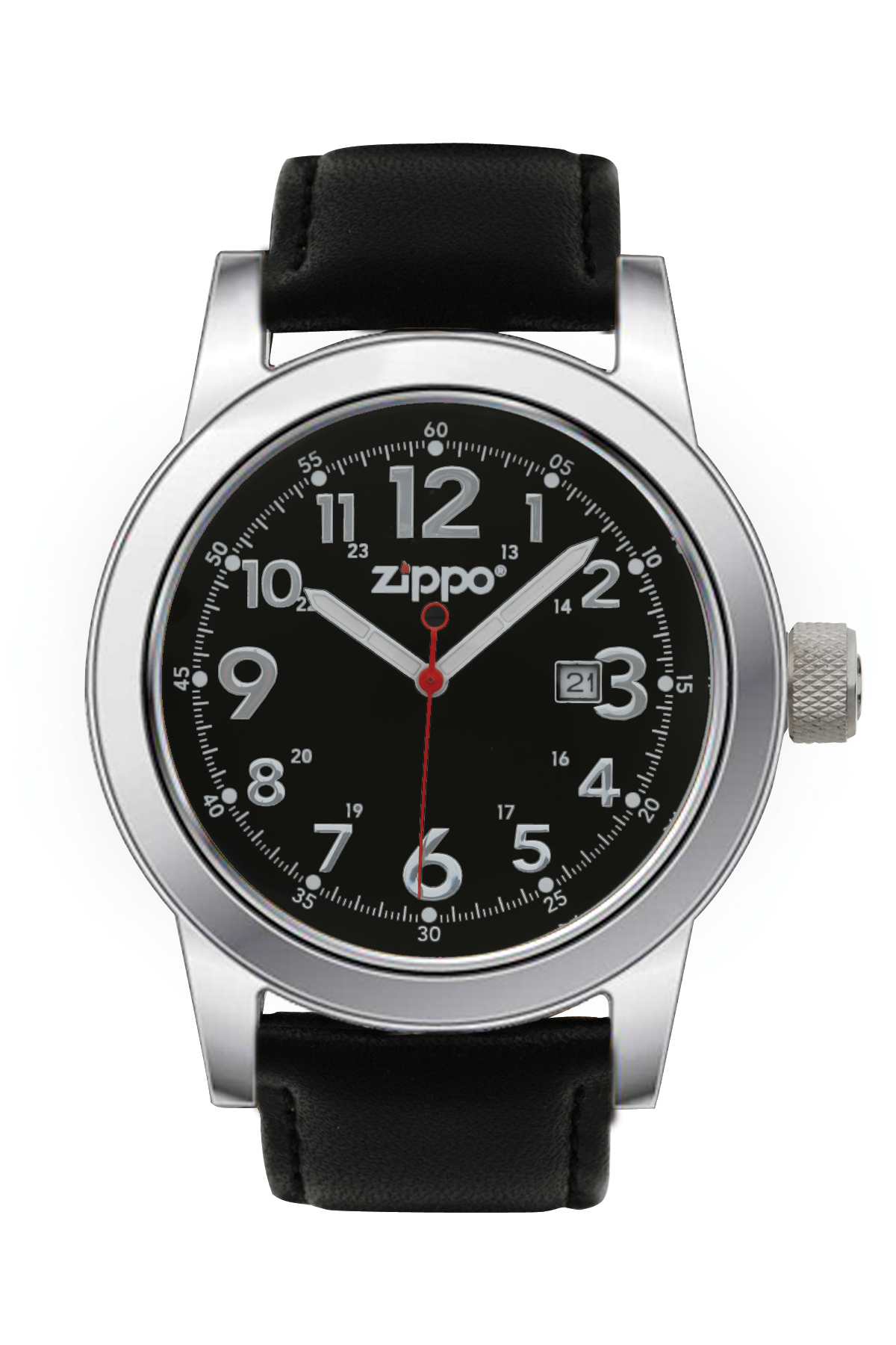 Zippo Watch Black Face / Black Leather Band - KnifeCenter - 45003