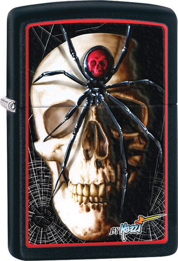 Zippo Mazzi Black Widow Skull, Black Matte Classic - KnifeCenter