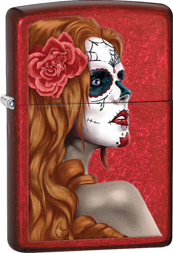 Zippo Lighter Day Of Dead Girl, Candy Apple Red Classic