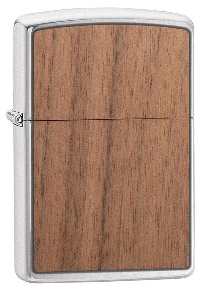 Zippo Lighter Woodchuck USA, Brushed Chrome, Walnut - KnifeCenter