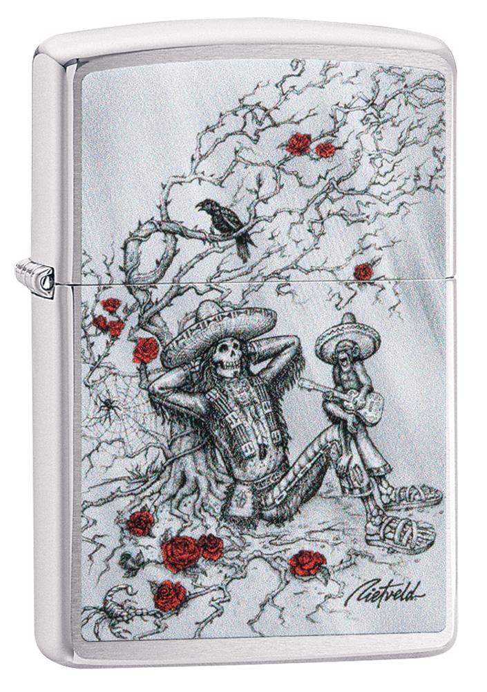Zippo Lighter Brushed Chrome, Rick Rietveld Skeleton Resting