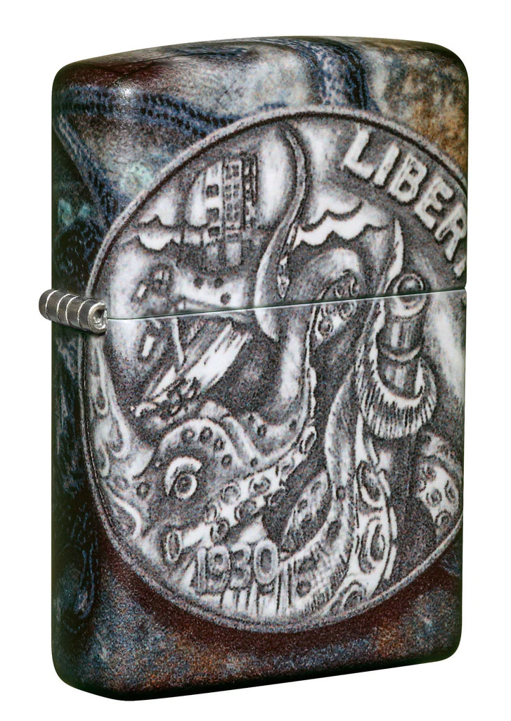 Zippo Lighter White Matte, 540 Color, Pirate Coin - KnifeCenter
